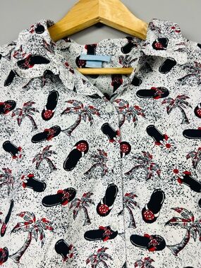Sandals and Palm Trees Fun Button Up Beach Cotton Shirt